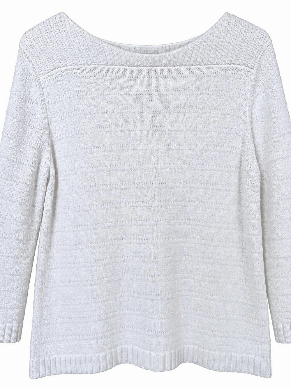 Coldwater Creek White Textured Knit Square Neck Sweater M 10-12